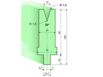 30° матрица для гибочного пресса / листогиба, Н=90мм