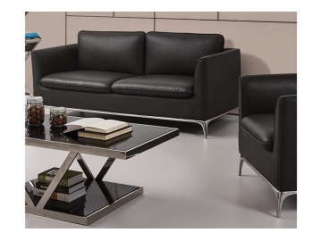 Черный кожаный диван для офиса S348