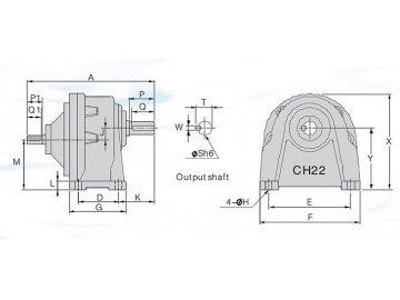 Соосный зубчатый редуктор с горизонтальным креплением серии CHD
