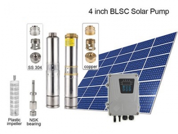 Погружной солнечный насос четырехдюймовый, погружной скважинный насос постоянного тока (с пластиковой крыльчаткой), BLSC