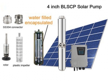 Погружной солнечный насос (четырёхдюймовый, герметичный погружной двигатель, пластиковое лопастное колесо), BLSCP