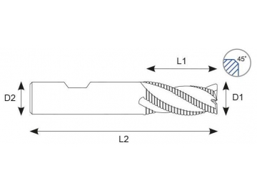 Твердосплавная концевая фреза по алюминию (4 зубца, EME08)