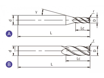 H-R4  Твердосплавная концевая фреза для обработки закаленной стали H-R4 (квадратный наконечник, радиус на торце)