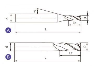 A-S2/SS2/SL2  Твердосплавная концевая фреза для обработки алюминия, A-S2/SS2/SL2 (квадратный наконечник, 2 канавки)