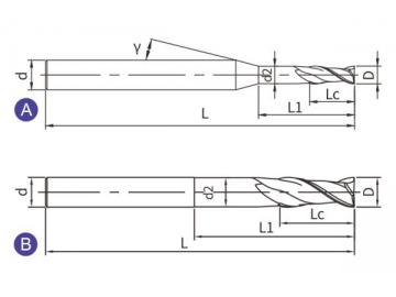 G-SN2  Твердосплавная концевая фреза для обработки графита G-SN2 (квадратный наконечник, 2 канавки, удлиненная канавка)