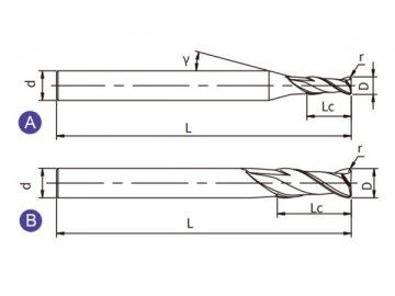 EA-R2  Концевая твердосплавная фреза EA-R2 (радиус на торце, 2 канавки)