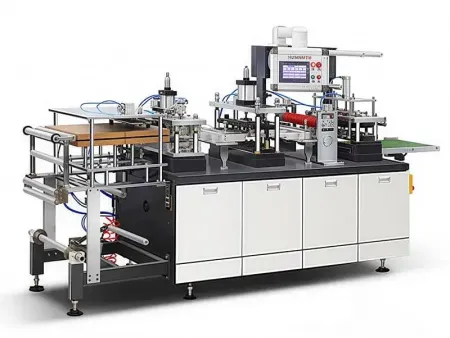 Термоформовочная машина для производства пластиковых крышек из листовых пластиков ПС, ПЭТ, ПВХ