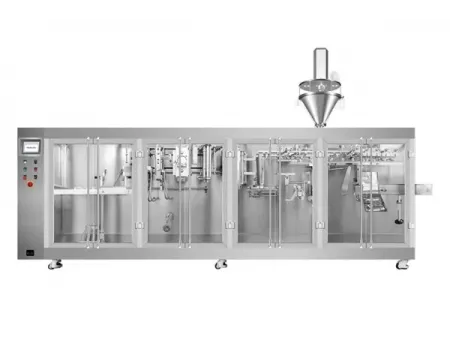 Горизонтальная фасовочно-упаковочная машина для плоских пауч-пакетов с одной дозирующей головкой