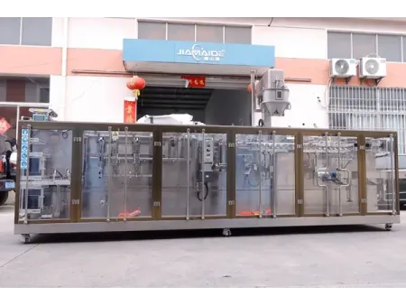 Горизонтальная фасовочно-упаковочная машина для пауч-пакетов с зип-замком с двумя дозирующими головками