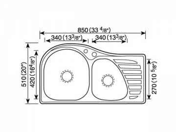 Кухонные мойки с двумя чашами и одной сливной полкой