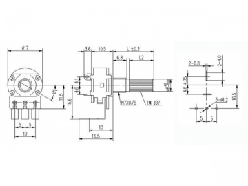 Резистор переменный с выключателем WH148-K4-44 (16 мм, 500 Ом)